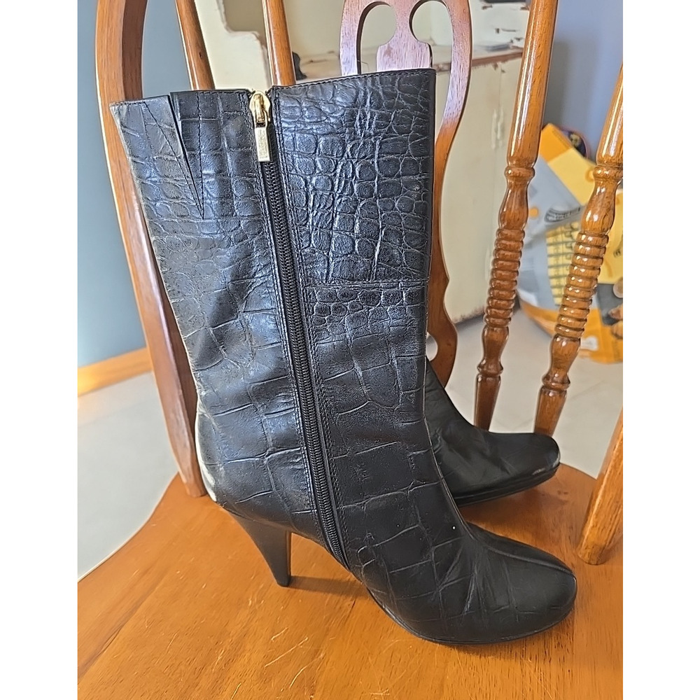 The Look Randolph Duke Black Leather‎ Croc Side Zip Heel Boots Womans Size 11M